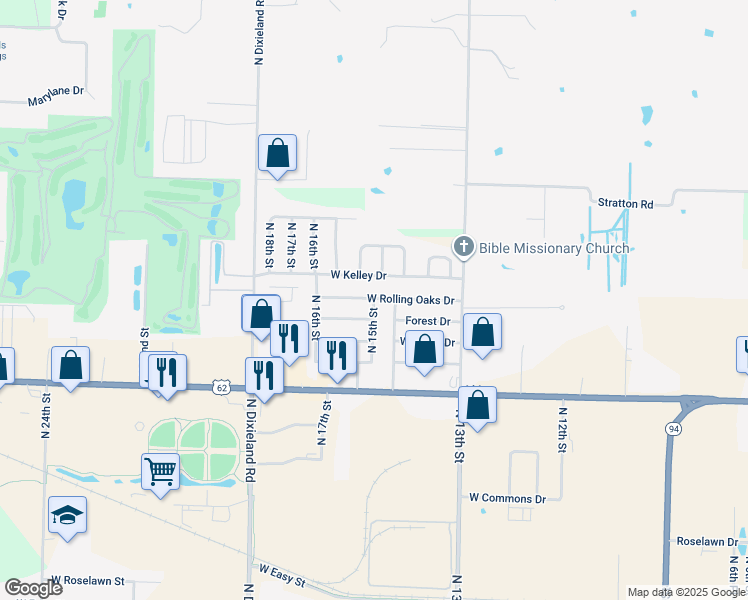 map of restaurants, bars, coffee shops, grocery stores, and more near 1504 Rolling Oaks Drive in Rogers