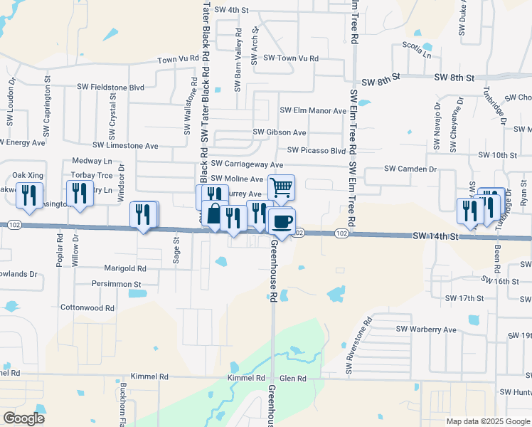 map of restaurants, bars, coffee shops, grocery stores, and more near 3707 Southwest Hansom Loop in Bentonville