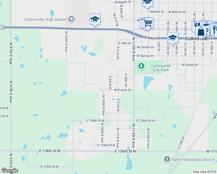 map of restaurants, bars, coffee shops, grocery stores, and more near 2124 West Prairie Street in Collinsville