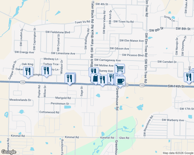 map of restaurants, bars, coffee shops, grocery stores, and more near 4001 Southwest Hansom Loop in Bentonville
