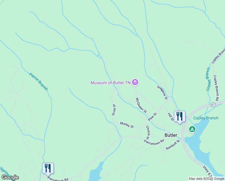 map of restaurants, bars, coffee shops, grocery stores, and more near 499 Scott Street in Butler