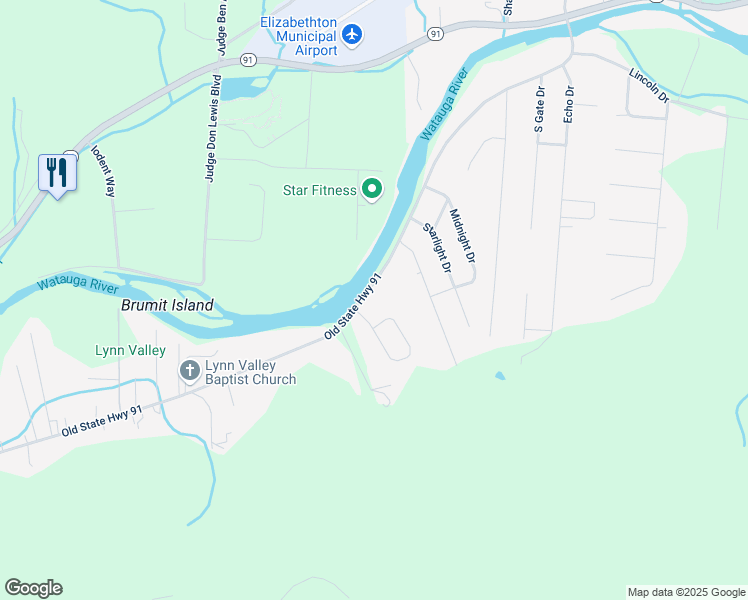 map of restaurants, bars, coffee shops, grocery stores, and more near 1446 Broad St in Elizabethton