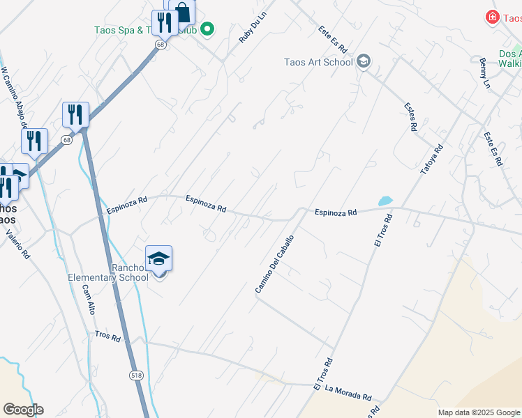 map of restaurants, bars, coffee shops, grocery stores, and more near 277-279 Espinoza Road in Ranchos de Taos
