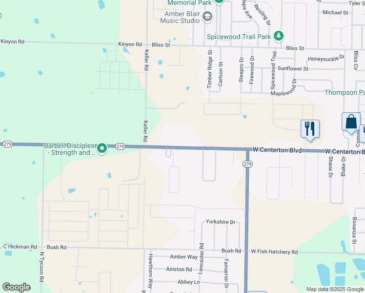 map of restaurants, bars, coffee shops, grocery stores, and more near 1610 West Centerton Boulevard in Centerton