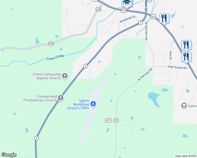 map of restaurants, bars, coffee shops, grocery stores, and more near 1 Runway Lane in Salem