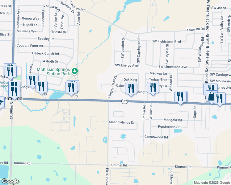 map of restaurants, bars, coffee shops, grocery stores, and more near 840 East Centerton Boulevard in Centerton
