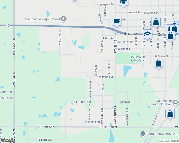 map of restaurants, bars, coffee shops, grocery stores, and more near 14187 North 108th East Avenue in Collinsville