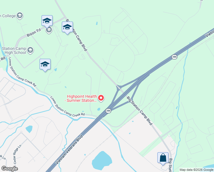 map of restaurants, bars, coffee shops, grocery stores, and more near 221 Big Station Camp Boulevard in Gallatin