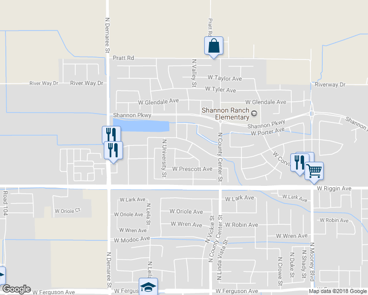 map of restaurants, bars, coffee shops, grocery stores, and more near 3010 West Flagstaff Avenue in Visalia