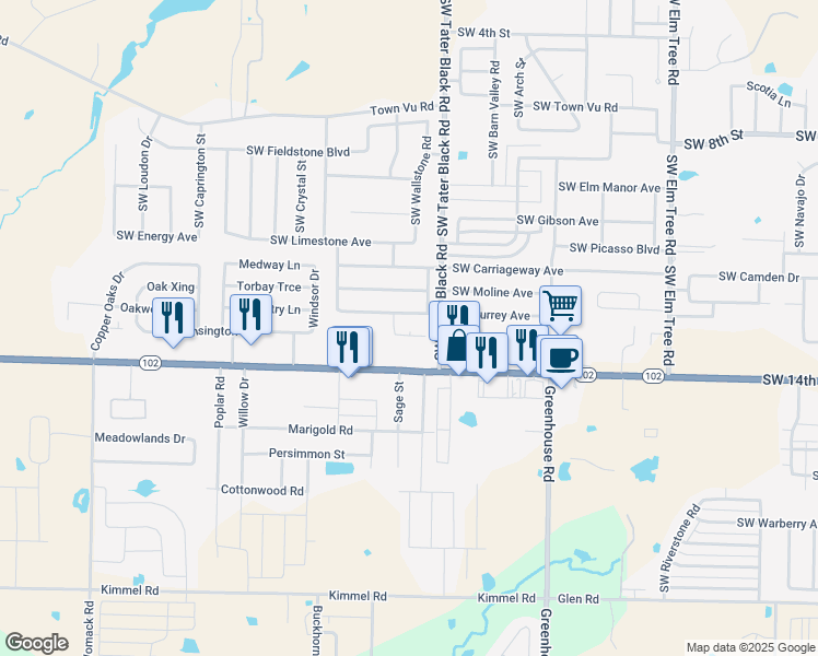 map of restaurants, bars, coffee shops, grocery stores, and more near 189 Southwest Cliffstone Street in Bentonville