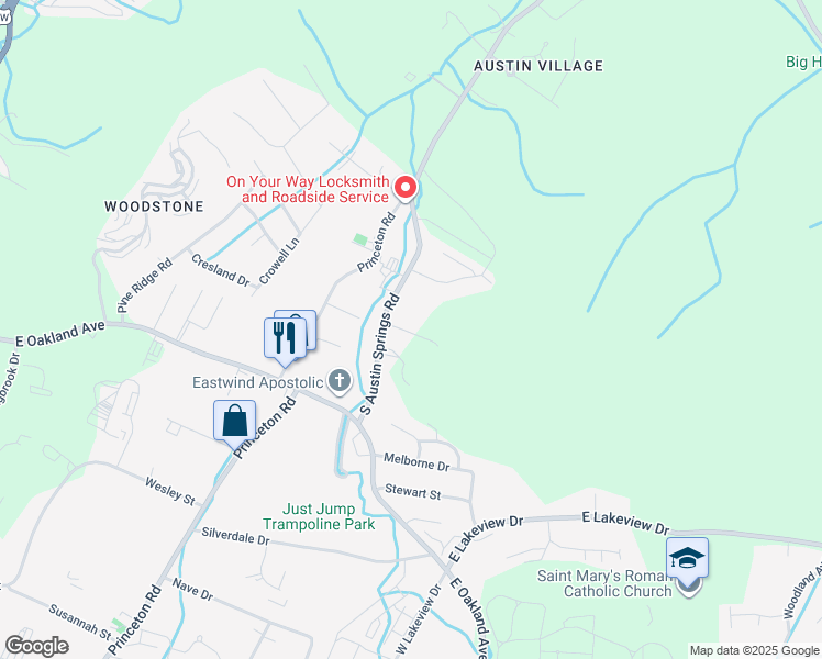 map of restaurants, bars, coffee shops, grocery stores, and more near 180 South Austin Springs Road in Johnson City