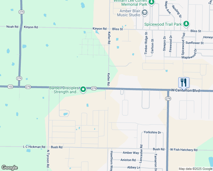 map of restaurants, bars, coffee shops, grocery stores, and more near 111 Keller Road in Centerton