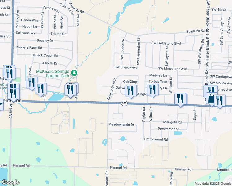 map of restaurants, bars, coffee shops, grocery stores, and more near 863 Oakwood Lane in Centerton