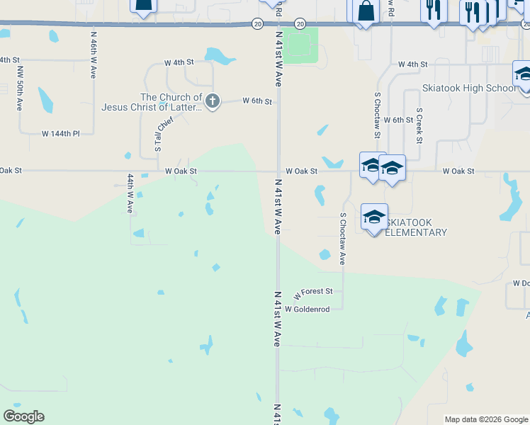 map of restaurants, bars, coffee shops, grocery stores, and more near 802 South Lenapah Avenue in Skiatook
