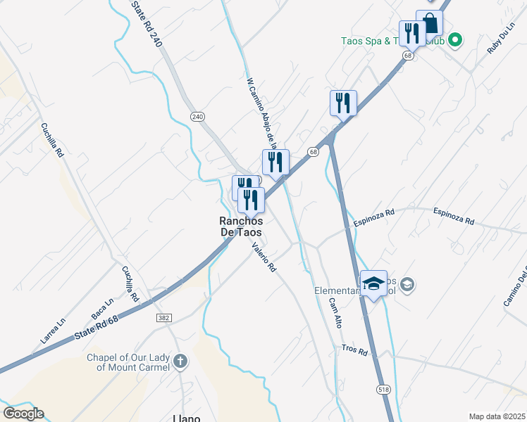 map of restaurants, bars, coffee shops, grocery stores, and more near 4150-4160 State Road 68 in Ranchos de Taos