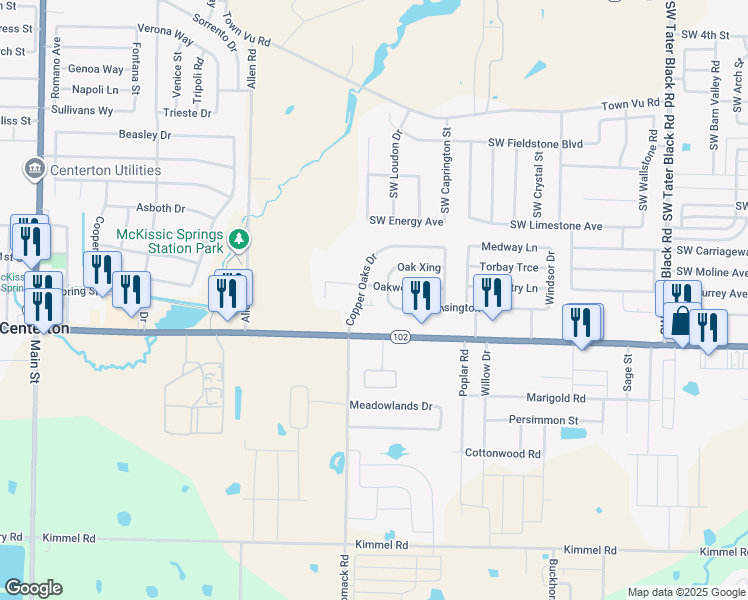 map of restaurants, bars, coffee shops, grocery stores, and more near 863 Oakwood Lane in Centerton