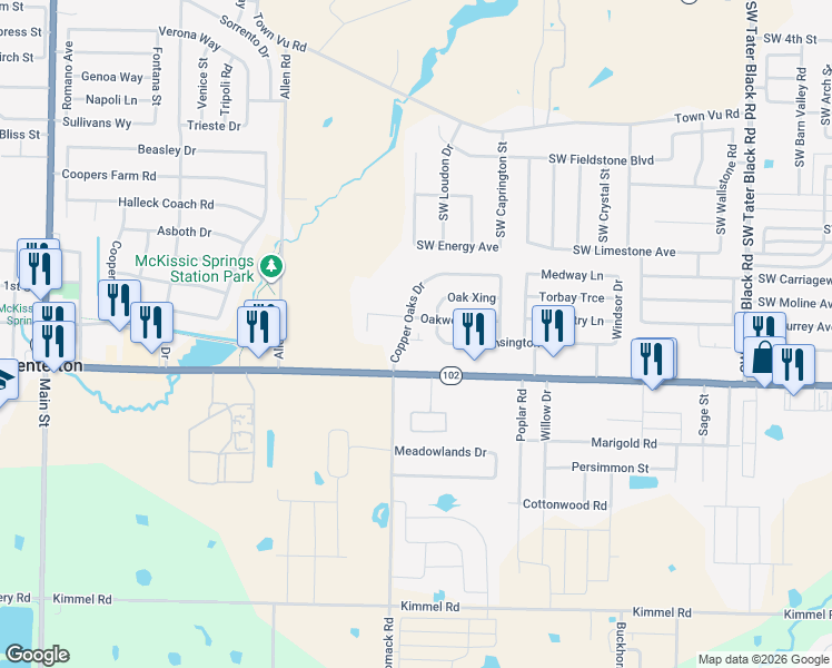 map of restaurants, bars, coffee shops, grocery stores, and more near 863 Oakwood Lane in Centerton