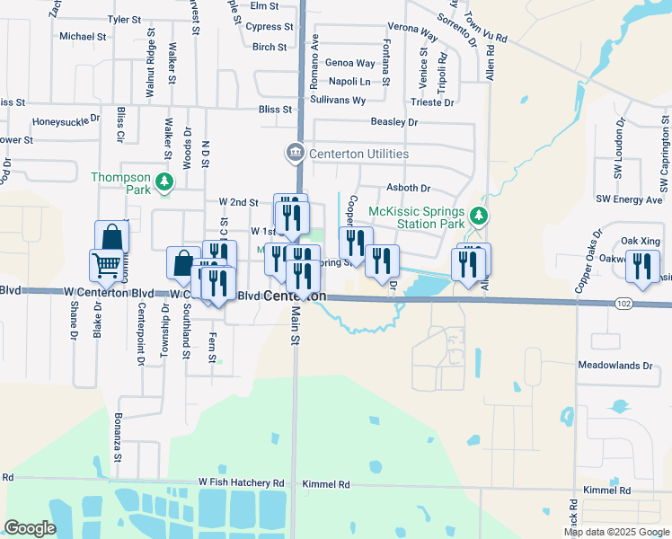 map of restaurants, bars, coffee shops, grocery stores, and more near 180 Fair Street in Centerton