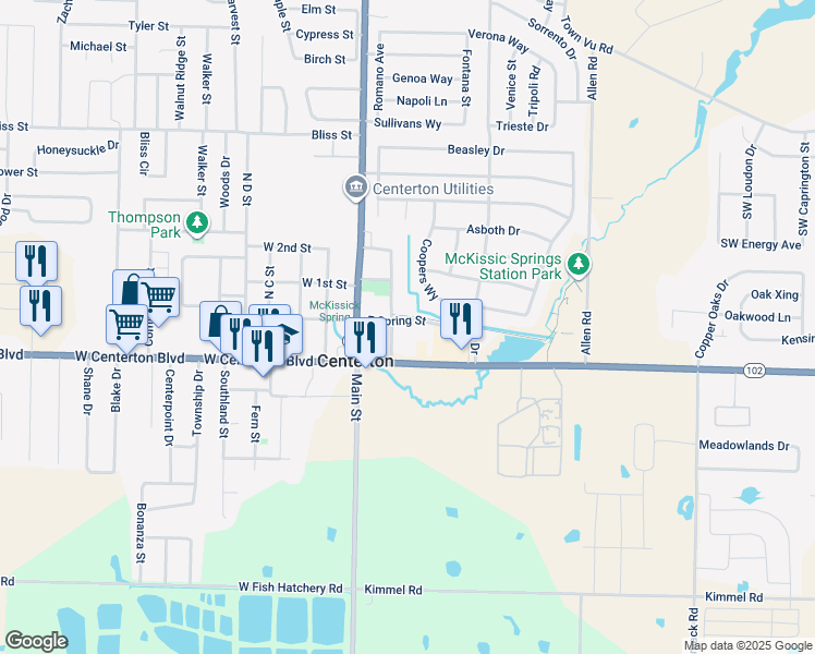 map of restaurants, bars, coffee shops, grocery stores, and more near 180 Fair Street in Centerton