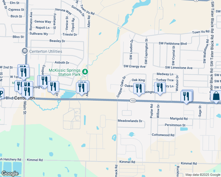 map of restaurants, bars, coffee shops, grocery stores, and more near 880 Oakwood Court in Centerton
