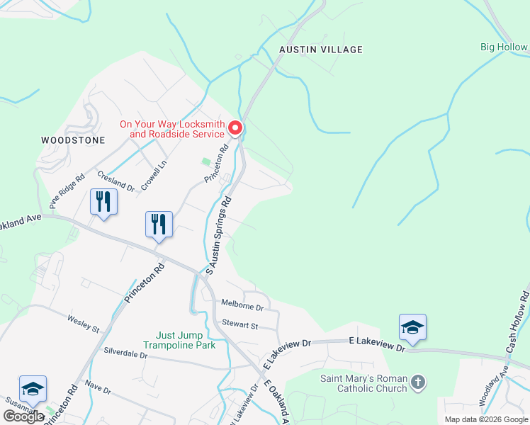map of restaurants, bars, coffee shops, grocery stores, and more near 115 Arrowhead Drive in Johnson City