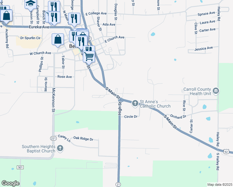 map of restaurants, bars, coffee shops, grocery stores, and more near 301 Hammons Avenue in Berryville