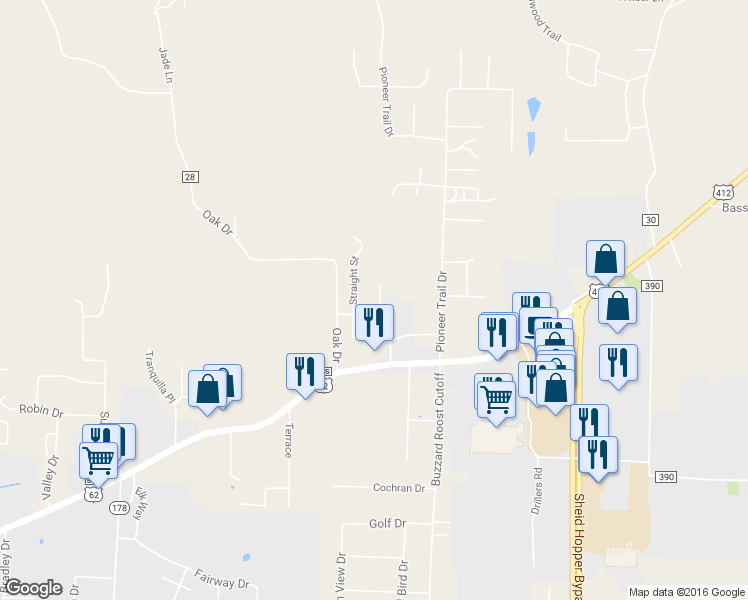 map of restaurants, bars, coffee shops, grocery stores, and more near 30 Maxwell Street in Mountain Home