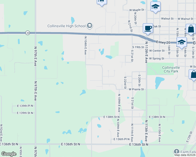 map of restaurants, bars, coffee shops, grocery stores, and more near 10573 East 142nd Street North in Collinsville