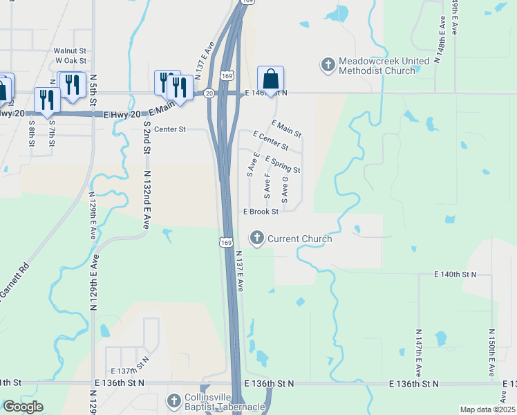 map of restaurants, bars, coffee shops, grocery stores, and more near 608 East Brook Street in Collinsville