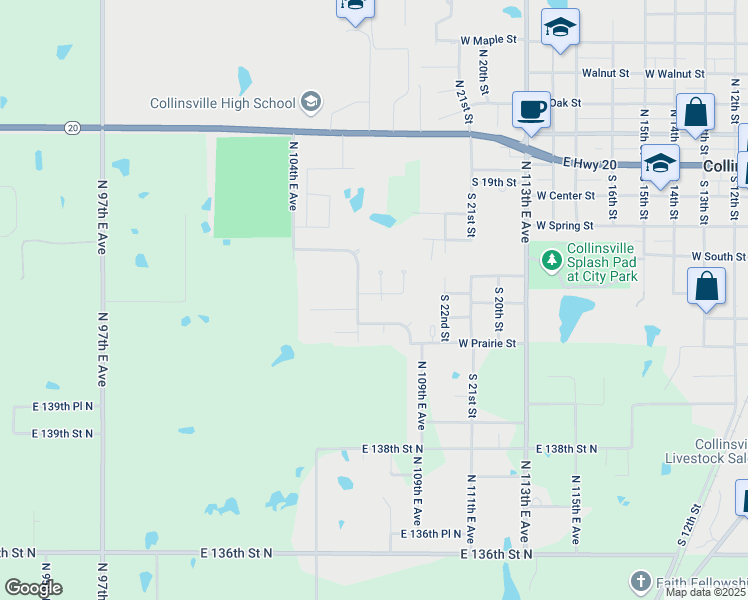 map of restaurants, bars, coffee shops, grocery stores, and more near 10688 East 142nd Court North in Collinsville