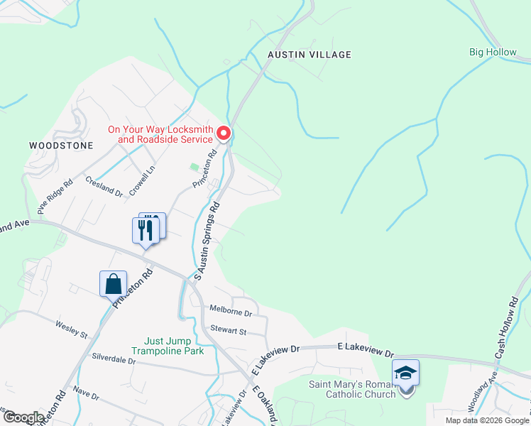 map of restaurants, bars, coffee shops, grocery stores, and more near 115 Arrowhead Drive in Johnson City