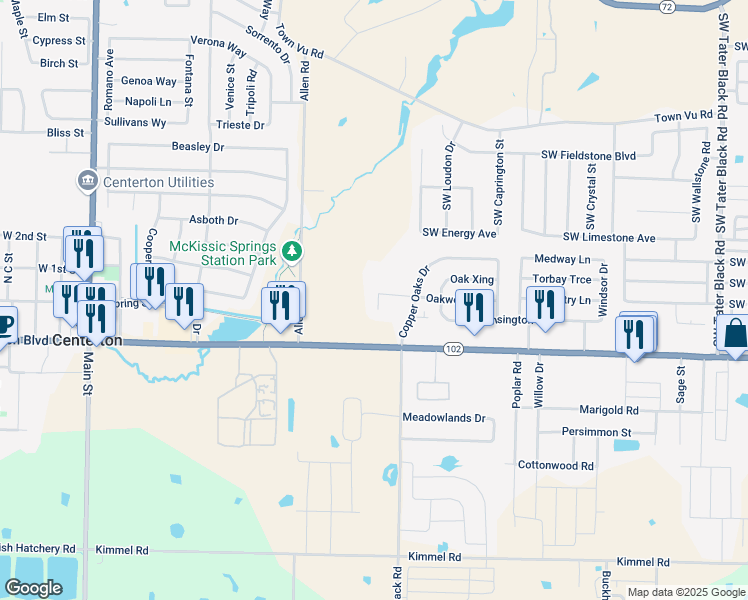 map of restaurants, bars, coffee shops, grocery stores, and more near 880 Oakwood Court in Centerton