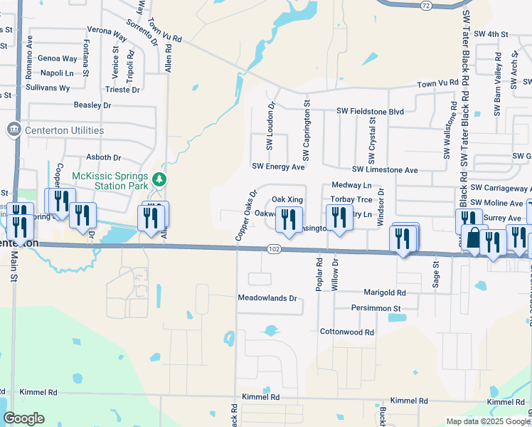 map of restaurants, bars, coffee shops, grocery stores, and more near 898 Oakwood Lane in Centerton