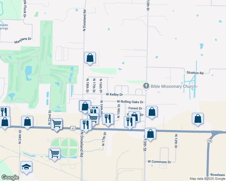 map of restaurants, bars, coffee shops, grocery stores, and more near 2910 North 15th Street in Rogers