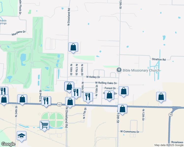 map of restaurants, bars, coffee shops, grocery stores, and more near 2910 North 15th Street in Rogers