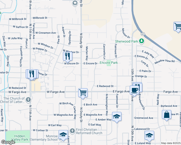 map of restaurants, bars, coffee shops, grocery stores, and more near 2701 Westport Dr in Hanford