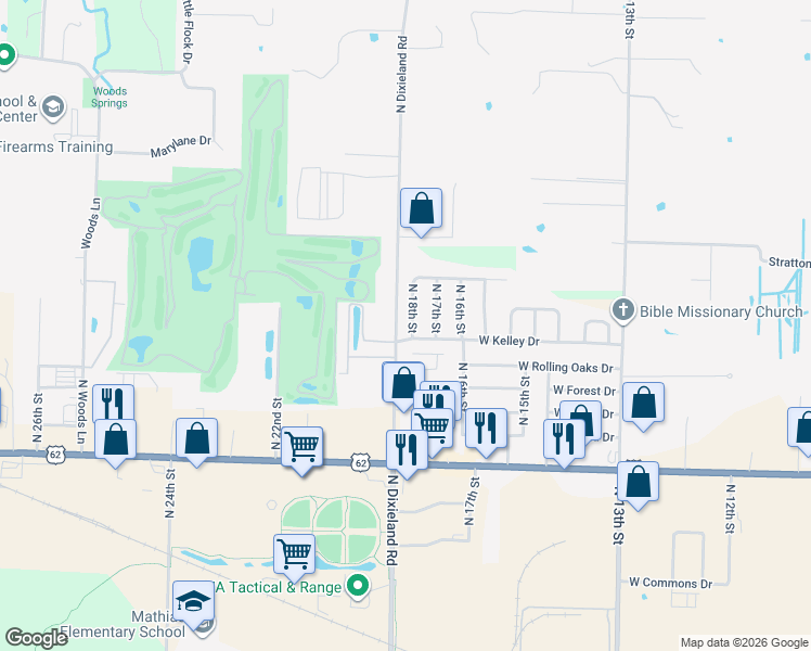 map of restaurants, bars, coffee shops, grocery stores, and more near 2910 North 18th Street in Rogers