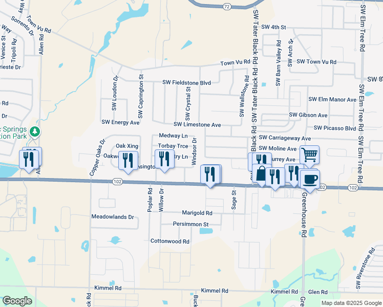 map of restaurants, bars, coffee shops, grocery stores, and more near 1281 Coventry Lane in Centerton