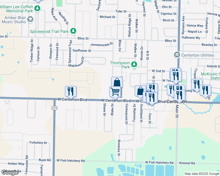 map of restaurants, bars, coffee shops, grocery stores, and more near 201 Sun Meadow Drive in Centerton
