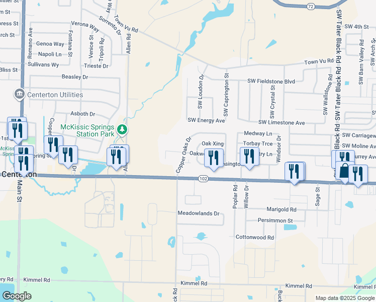 map of restaurants, bars, coffee shops, grocery stores, and more near 863 Oakwood Lane in Centerton