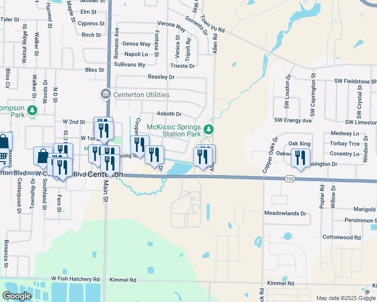map of restaurants, bars, coffee shops, grocery stores, and more near 200 Mckissic Spring Road in Centerton