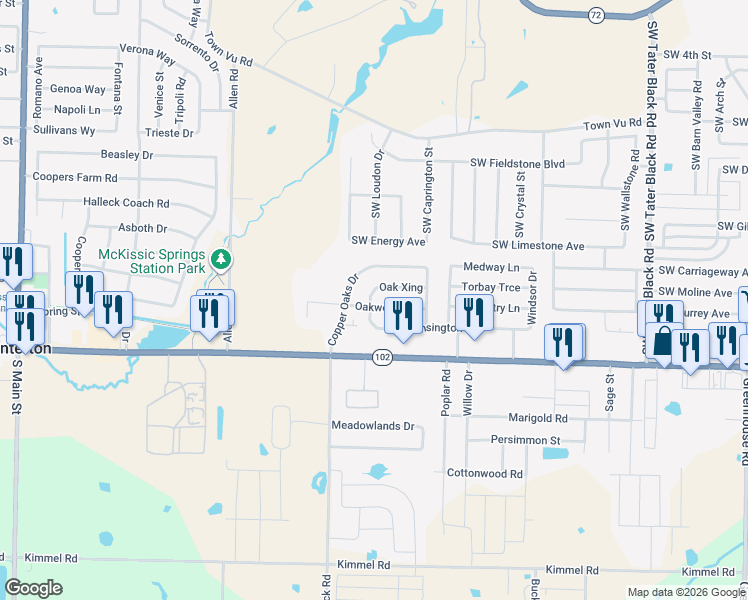 map of restaurants, bars, coffee shops, grocery stores, and more near 913 Oakwood Lane in Centerton