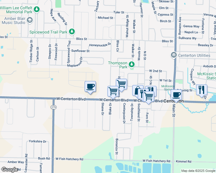 map of restaurants, bars, coffee shops, grocery stores, and more near 201 Sun Meadow Drive in Centerton