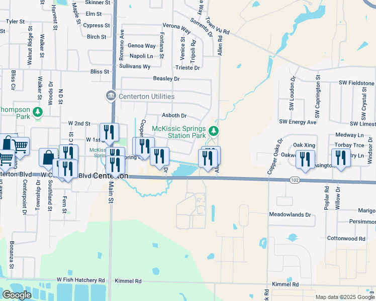 map of restaurants, bars, coffee shops, grocery stores, and more near 200 McKissic Spring Road in Centerton