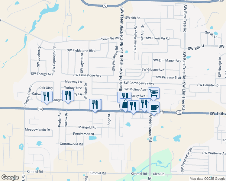 map of restaurants, bars, coffee shops, grocery stores, and more near 189 Southwest Cliffstone Street in Bentonville