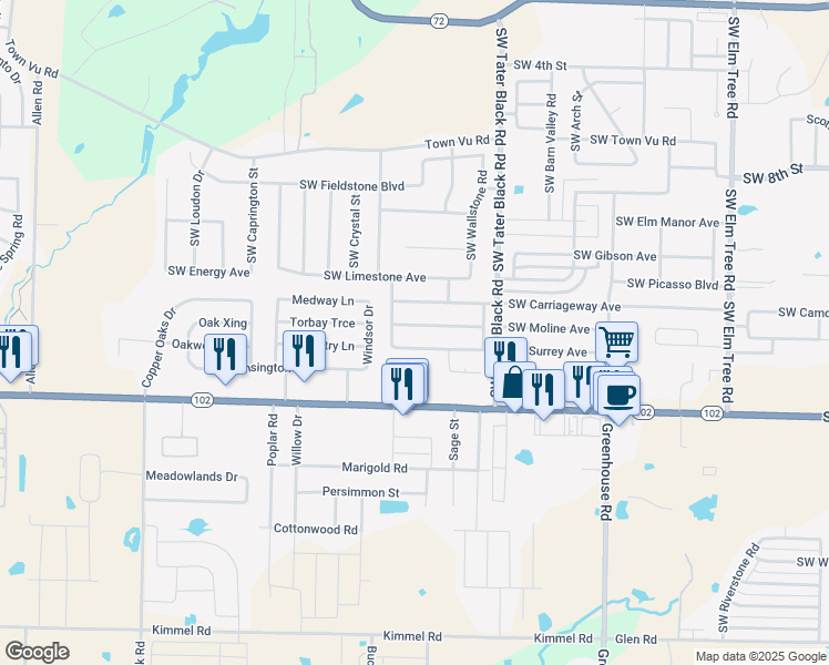 map of restaurants, bars, coffee shops, grocery stores, and more near 4207 Southwest Chasestone Avenue in Bentonville