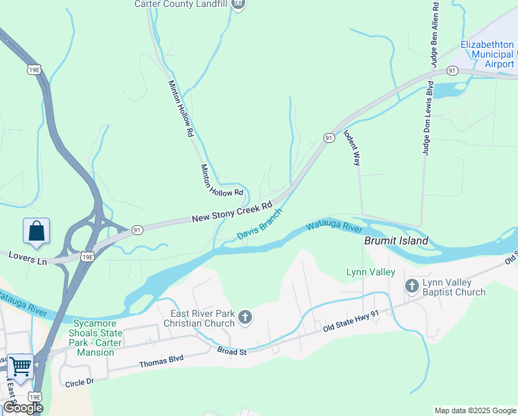 map of restaurants, bars, coffee shops, grocery stores, and more near 363 Highway 91 in Elizabethton
