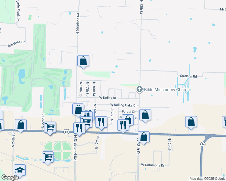 map of restaurants, bars, coffee shops, grocery stores, and more near 2910 North 15th Street in Rogers