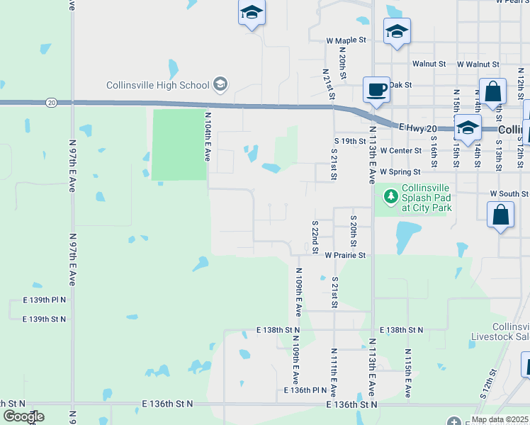 map of restaurants, bars, coffee shops, grocery stores, and more near 10688 East 142nd Court North in Collinsville
