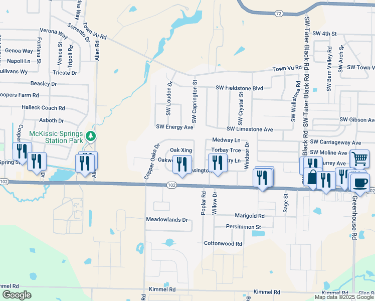 map of restaurants, bars, coffee shops, grocery stores, and more near 1015 Oakwood Lane in Centerton